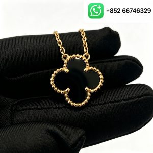 Van Cleef & Arpels Vintage Alhambra Inspired Onyx Pendant | 1:1 Custom Solid 18K Yellow Gold Luxury Jewelry